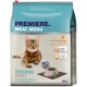 Eine Katzenfuttertüte mit der Aufschrift "Premiere Meat Menu", die eine Bengal-Katze zeigt, mit den Angaben "Sensitive Adult" und "reich an Geflügel", mit 53% Geflügel- und Fischgehalt.