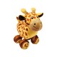 Jouet en peluche en forme de girafe avec un visage souriant, un corps à motifs et des roues roulantes, conçu pour les animaux de compagnie.