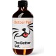 Braune Flasche mit dem Etikett 'Better Fur' mit einem Katzenkopf-Design, das glänzendes Fell für Katzen bewirbt, hergestellt in Deutschland.
