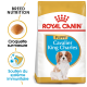 Nourriture Royal Canin pour chiots Cavalier King Charles, avec une image de chiot, mettant en avant la nutrition de la race et le soutien du système immunitaire.