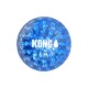 Balle jouet KONG en caoutchouc pointue translucide bleue avec picots surélevés et logo blanc KONG.