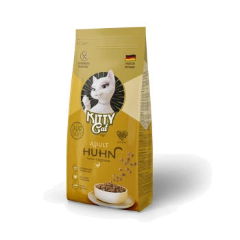 Kitty Cat Adult Huhn getreidefreies Katzenfutter in der Tüte, hergestellt in Deutschland, mit frischem Fleisch, Taurin und Lachsöl.
