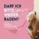 Eine Nahaufnahme eines Pferdes mit einer hellen Mähne vor einem rosa Hintergrund, mit dem Text "Darf ich bitte wieder baden? Dein Pferd wird drum betteln."