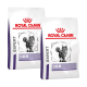 Zwei Beutel Royal Canin Expert Calm Katzenfutter, mit einer grauen Katze auf der Vorderseite, mit den Worten "EXPERT" und "CALM" deutlich sichtbar.