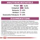 Tiernahrungsdiagramm: Protein 14%, Fett 18%, Asche 4%, Ballaststoffe 2,4%, essentielle Fettsäuren 4%; Zutaten: Reis, Mais, Geflügelprotein.