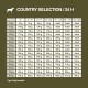Table displaying feeding guidelines for dogs based on weight and age, labeled "COUNTRY SELECTION / 24 H".