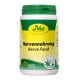 Behälter mit cdVet Nerve Food, beschriftet mit 'Nervennahrung', mit einem grünen Deckel und einem gelben Hintergrund mit einem 100% natürlichen Anspruch.