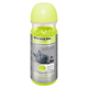 Green deodorant pearls for cats in a clear bottle with a yellow cap, featuring a gray cat and text about lemongrass scent.