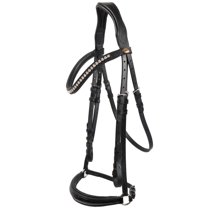 Hans Melzer Horse Equipment Hans Melzer Trense Valluhn schwarz/silber hannoversches Reithalfter schwarz unterlegt LACK Pony