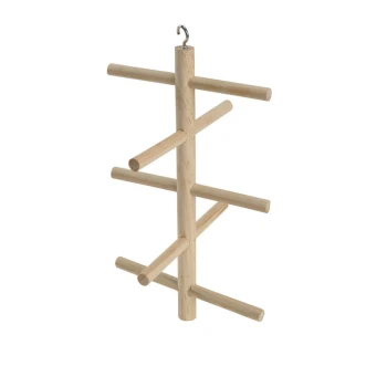 Holzvogelstange mit mehreren horizontalen Stangen, entworfen zum Aufhängen in einem Tierkäfig.