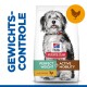 Hill's Science Plan hondenvoer zak met een blije hond, gelabeld "Gewichts-Controlle," "Perfect Gewicht & Actieve Mobiliteit," met kip.