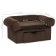 Braunes Haustiersofa mit abgerundeten Armen, 75 cm breit, 50 cm tief und 38 cm hoch, mit einer Schublade zur Aufbewahrung.
