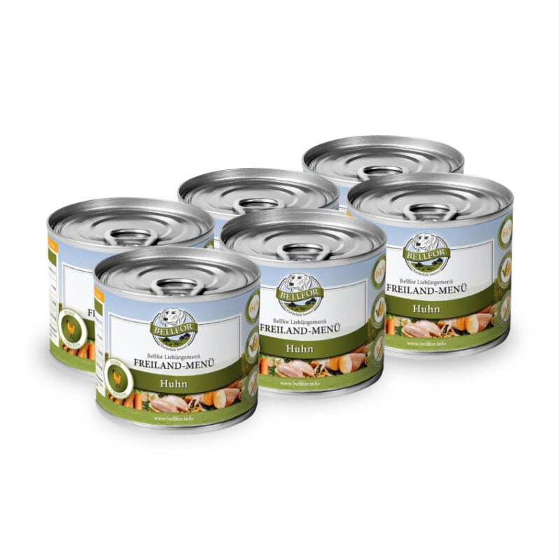 Bellfor Hundefutter Nass mit Huhn - Freiland-Menü - 6x200g