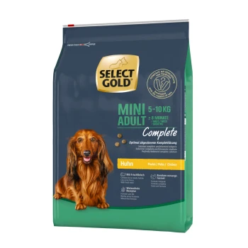 Select Gold Mini Adult Hundefutterbeutel, 5-10 kg, geeignet für Hunde über 8 Monate, mit Huhn als Hauptzutat.