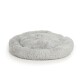 Weiches, rundes graues Haustierbett mit flauschiger Textur, entworfen für Komfort und Entspannung.