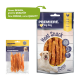 Verpackung für Hundeleckerlis mit zwei Produkten: "Fleisch Snack Streifen" mit einem Labrador auf der Vorderseite und "Snack It" Hühnerstreifen.
