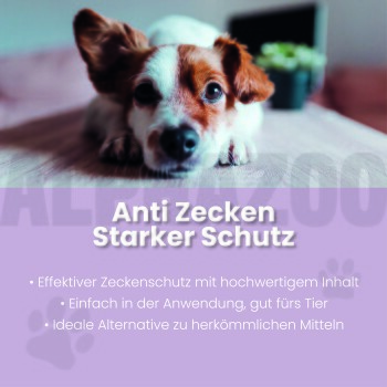 ALPHAZOO Force Zeck-Attack: ein sanftes, nachhaltiges Zeckenabwehrspray für Hunde und Katzen mit sofortiger Wirkung.