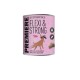 Can of Premiere Flexi & Strong soft supplement snacks for dogs, pink label with dog illustration and bone-shaped treats.