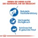 Bild, das die Vorteile von Katzenfutter auf Deutsch fördert: "Geben Sie Ihrer Katze die Nahrung, die sie braucht," mit Symbolen für Haarballen, Geruch und Fellgesundheit.