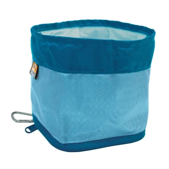 Zusammenklappbarer Futter- und Wassernapf für Hunde Helle blaue zusammenklappbare Futter- oder Wasserschüssel für Haustiere mit einem sechseckigen Muster und einem türkisfarbenen Rand, mit einem Clip zur einfachen Befestigung.