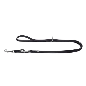 Schwarze Hundeleine mit silbernen Metallclips und einer Schlaufe, entworfen für das Gassigehen und Training von Haustieren.