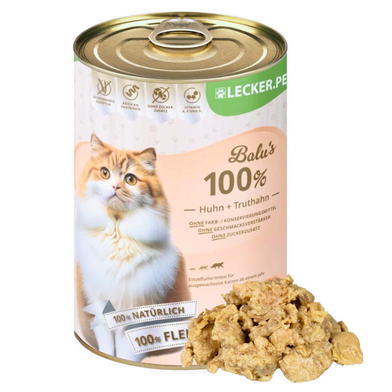 Lyra Pet Lecker.Pet Balu's 100 % Huhn und Truthahn Katzenfutter Nassfutter 9,6 kg