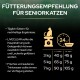 Fütterungsempfehlung für Senior-Katzen: tägliche Fütterung für nachhaltige Ergebnisse, Hauptnahrung LIVECLEAR, mit Gewicht und Futtermenge.