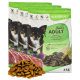 Verpackung für Hundefutter mit einem Chihuahua, beschriftet mit "Josie's ADULT", reich an Lamm und Reis, mit 4 kg Gewicht und glutenfreien Angaben.