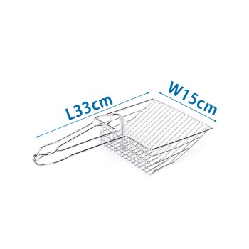 Edelstahl-Haustierfutter-Schaufel mit den Maßen L33cm und B15cm, entworfen für einfaches Servieren und Portionieren.