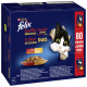 Purina Felix Duo Katzenfutter Jumbo-Pack mit 80 Beuteln, zeigt eine schwarz-weiße Katze und eine Schale mit gemischtem Fleisch in Gelee.