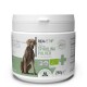 Behälter mit REAVET Bio Spirulina-Pulver für Haustiere, 250g, mit einer Hundesilhouette und dem Hinweis, dass es schonend getrocknet ist.