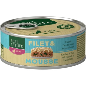 Filet & Mousse Adult Huhn & Thunfisch mit Spinat & Leinöl 6x85 g