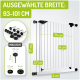 Haustiersicherheitsgitter mit verstellbarer Breite (93-101 cm), Höhe 77 cm, einschließlich Montageset, Abmessungen in Grün beschriftet.