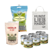Haustierprodukte: "Landgut-Happen" Insekten-Snacks, "Shiimun Slim" Ergänzung, sechs "Landgut-Menü" Dosen und eine "Hunde Liebhaber" Tragetasche.