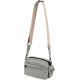 Graue Haustiertragetasche mit einem gemusterten verstellbaren Riemen, ausgestattet mit einem Reißverschluss-Hauptfach und einer Vordertasche.