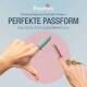 Pawlie's Fingerzahnbürsten in Blau und Pink, die ergonomisches Design und rutschfesten Griff zeigen, mit Text, der die perfekte Passform hervorhebt.