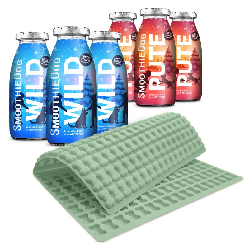 SmoothieDog Winter Wild 3x 250 ml + Winter Pute 3x 250 ml + Trixie Backmatte