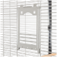 Metallpaneel für Haustierkäfige mit einer strukturierten silbernen Oberfläche, mit einer rechteckigen Öffnung und horizontalen Lamellen, vor einem weißen Hintergrund.