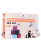 PAWS & PATCH Mixbox mit kohäsiven Tierbinden (6er-Set), gestapelte bunte Rollen und Abbildungen von Pferd, Hund und Katzen.