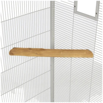 Holzperch, der in einem Drahtkäfig für Haustiere montiert ist, entworfen für Vögel oder kleine Tiere.