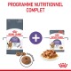 Emballage de nourriture pour chats Royal Canin Appetite Control, présentant des croquettes sèches et de la nourriture humide sur une assiette, avec le texte 'Programme Nutritionnel Complet.'