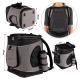 Haustiertrage-Rucksack in Grau und Schwarz, mit verstellbaren Riemen, Abmessungen beschriftet: 30 cm Höhe, 34 cm Breite, 42 cm Tiefe.