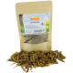 Verpackte Heuschrecken für kleine Haustiere, beschriftet mit "GETZOO GRASHÜPFER", 100% natürlich, 25g, mit ernährungsphysiologischen Vorteilen für kleine Nagetiere.