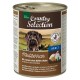 Canned dog food labeled "Country Selection" featuring Italian buffalo and chicken with tomatoes, ricotta, and basil.