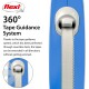 Flexi 360° Tape Guidance System with a blue handle and retractable tape, featuring text about its jam-free functionality.