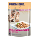 Verpackung für Katzenfutter mit drei verspielten Kätzchen, einem Teller mit Hühnerstücken und dem Text "DELUXE RAGOUT KITTEN" in fettem Pink.