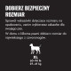 Grafika przewodnika rozmiarów dla zwierząt po polsku: „DOBIERZ BEZPIECZNY ROZMIAR” z sylwetką psa oznaczoną XL 60–90 lb (27–41 kg)