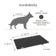 Größenvorschlag-Diagramm für Hundedecken, das Abmessungen, Beispiel-Hunderassen und Rückenlängenlimits für die Größen S bis XXL auflistet.