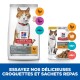 Nourriture pour animaux Hill's Science Plan pour chats stérilisés, présentant un chat sur l'emballage, avec un texte promouvant des options de nourriture sèche et humide.