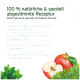 Haustierfutterprodukt auf einem türkisfarbenen Hintergrund, das natürliche Zutaten wie Algen, Pfefferminze, Apfelmark und Petersilie in Deutsch und Englisch zeigt.